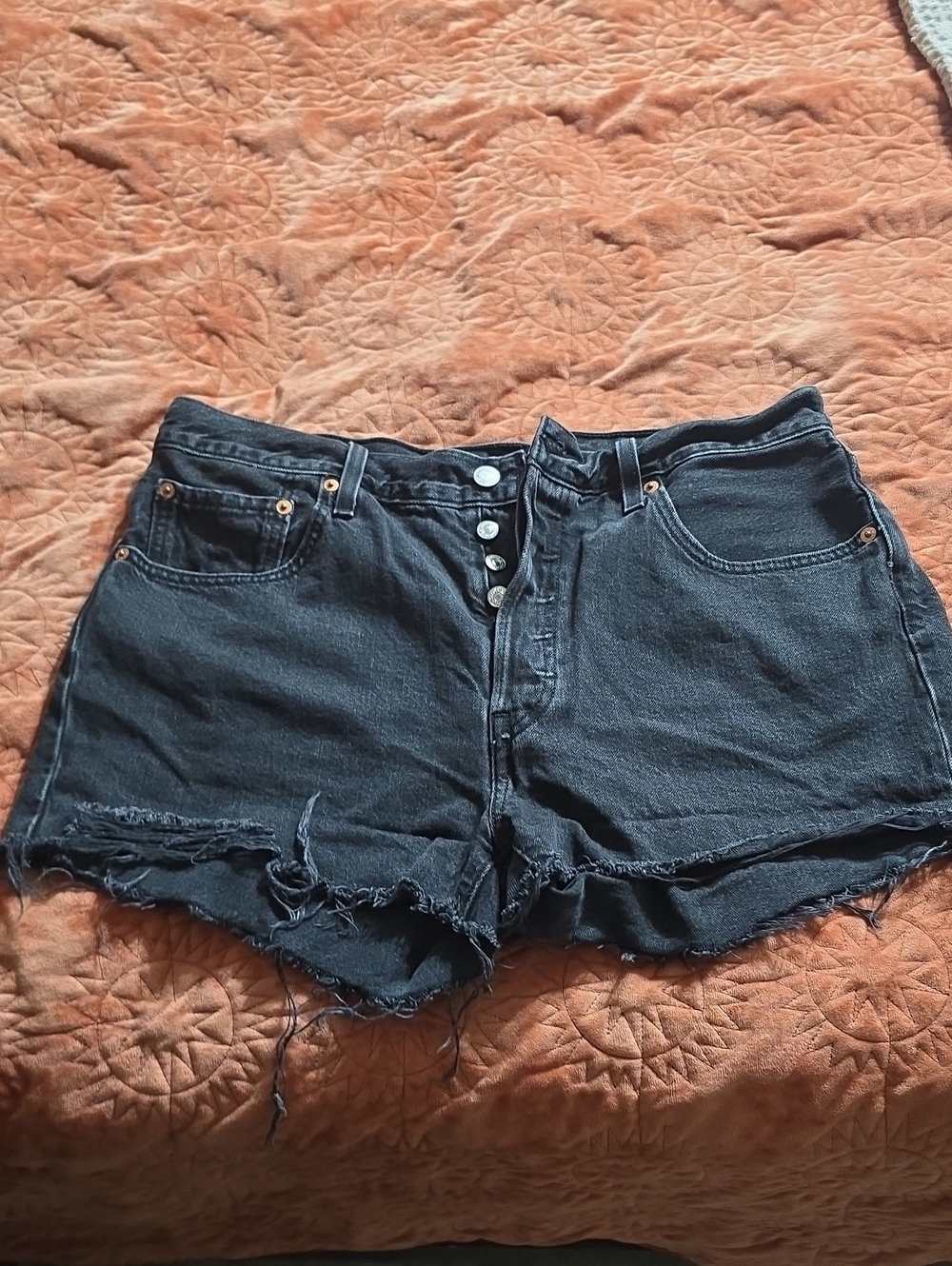 Levi's 501 Black Cutoff Denim Shorts with Button Fly